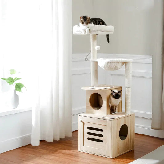 Arbre à Chat Adulte Bois Clair Solide