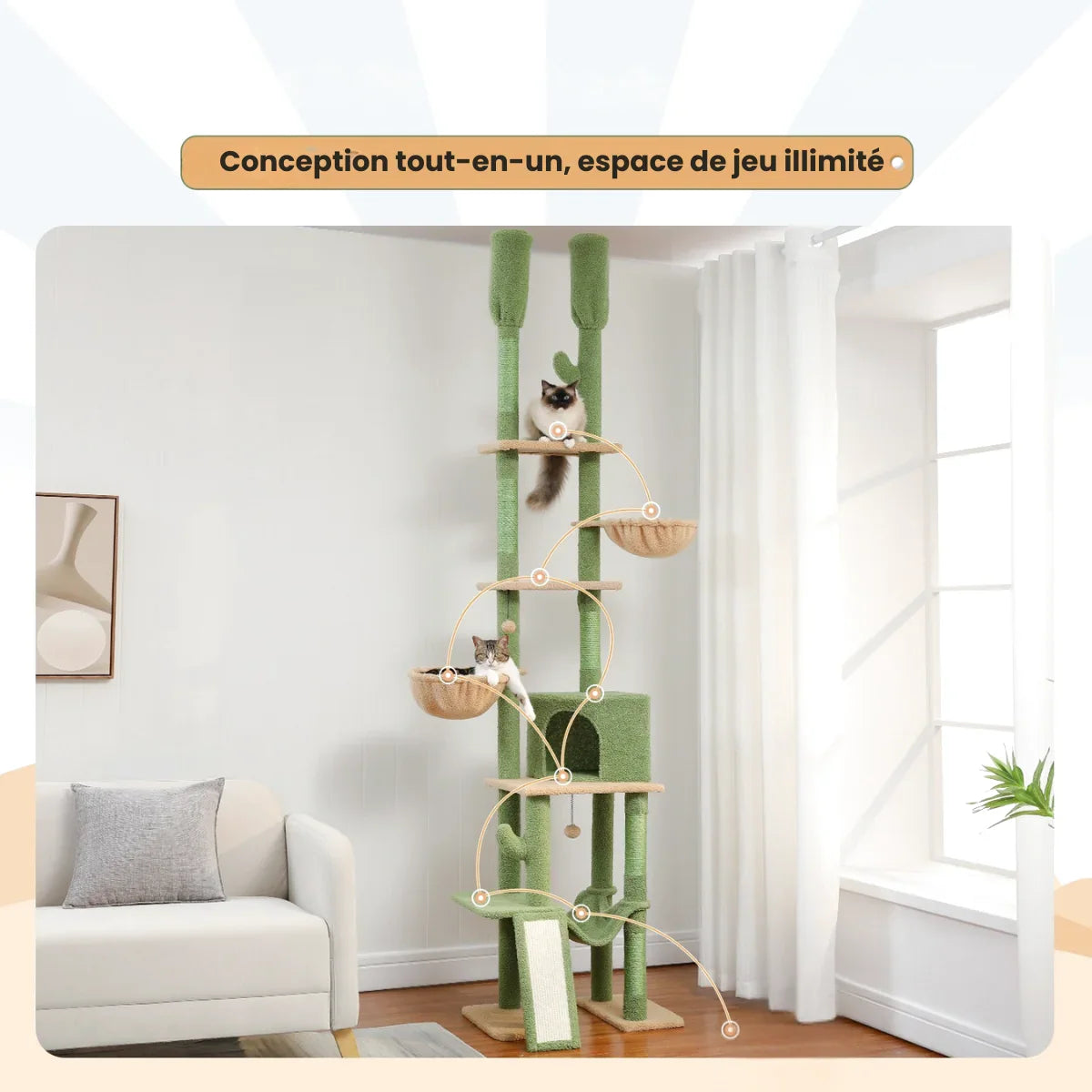 Arbre à Chat Cactus avec Hauteur Réglable