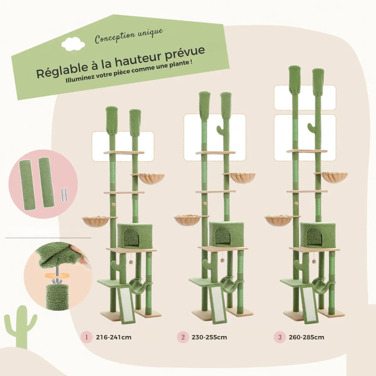 Arbre à Chat Cactus avec Hauteur Réglable