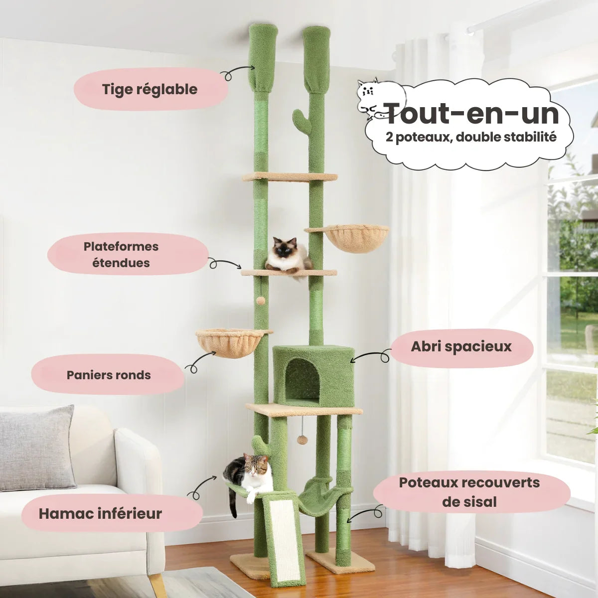 Arbre à Chat Cactus avec Hauteur Réglable